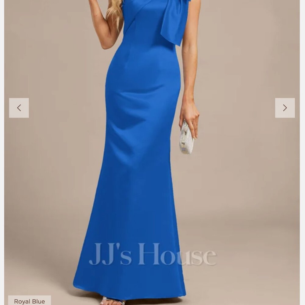 Sheath One Shoulder Floor-Length Satin Evening Dress With Bow - Picture 3 of 6